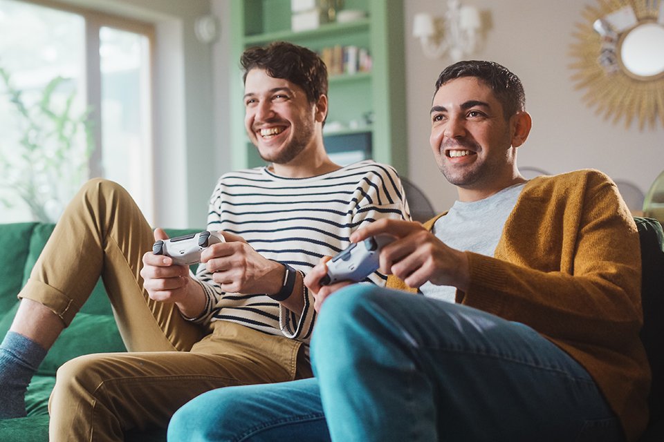 A couple playing video games.